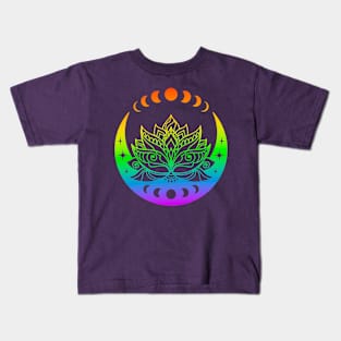 Rainbow Lotus And Moon Yoga Lover Zen Meditation Spiritual Abstract Art Kids T-Shirt